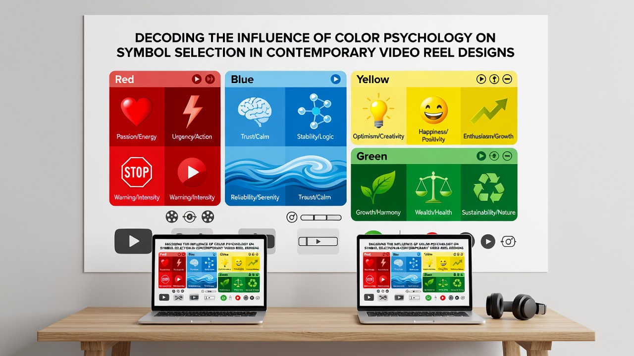 Beispiele für farbpsychologisch optimierte Symbole in Video-Reels